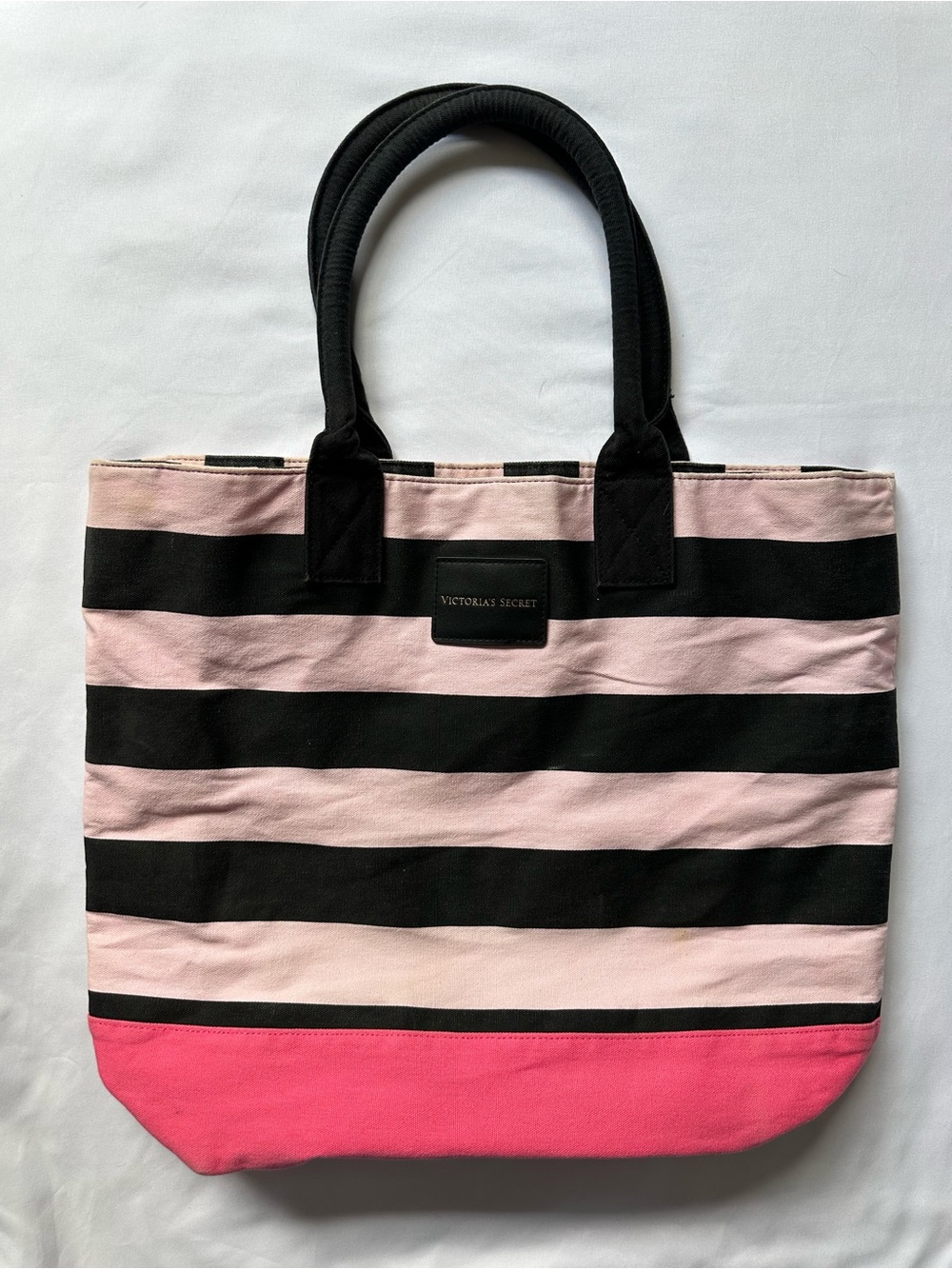 Victoria's Secret Black and Pink Striped Tote Bag